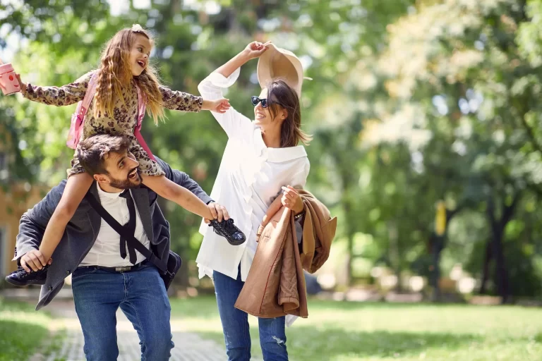 A family walking in a park.