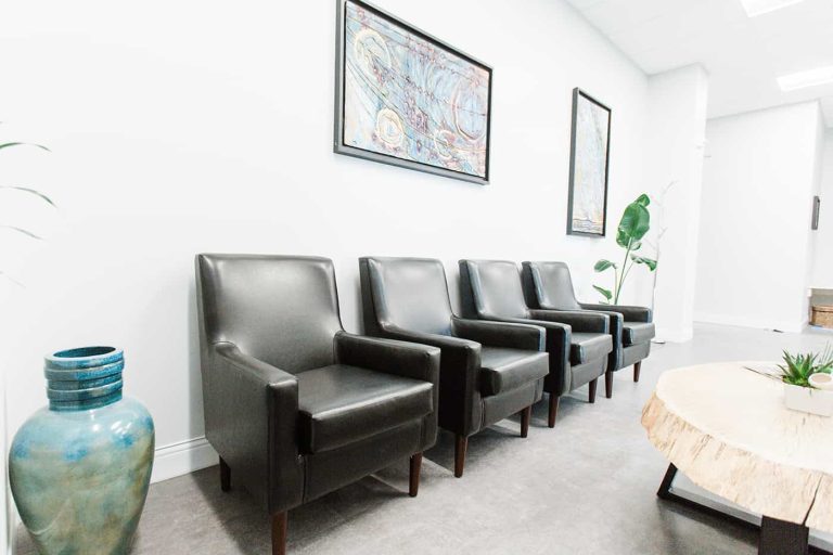 The waiting area of the West Five dental office.